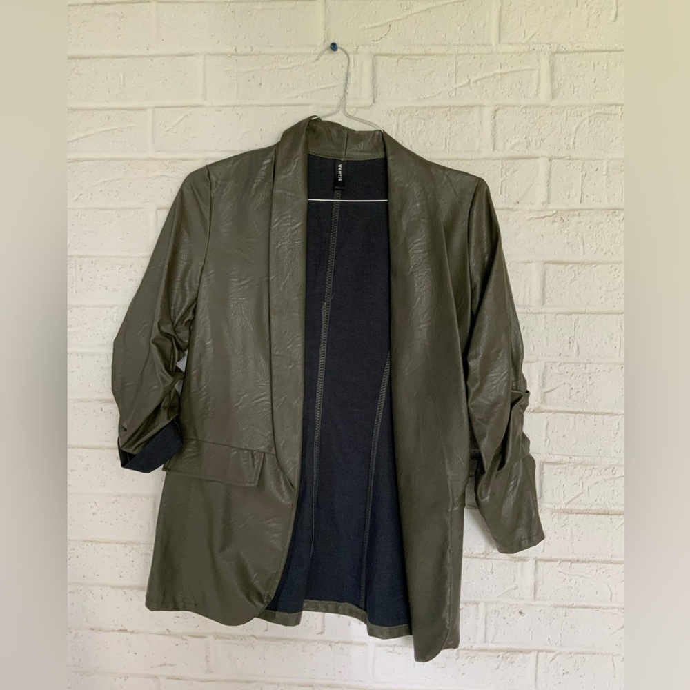 Olive Green Faux Leather Jacket